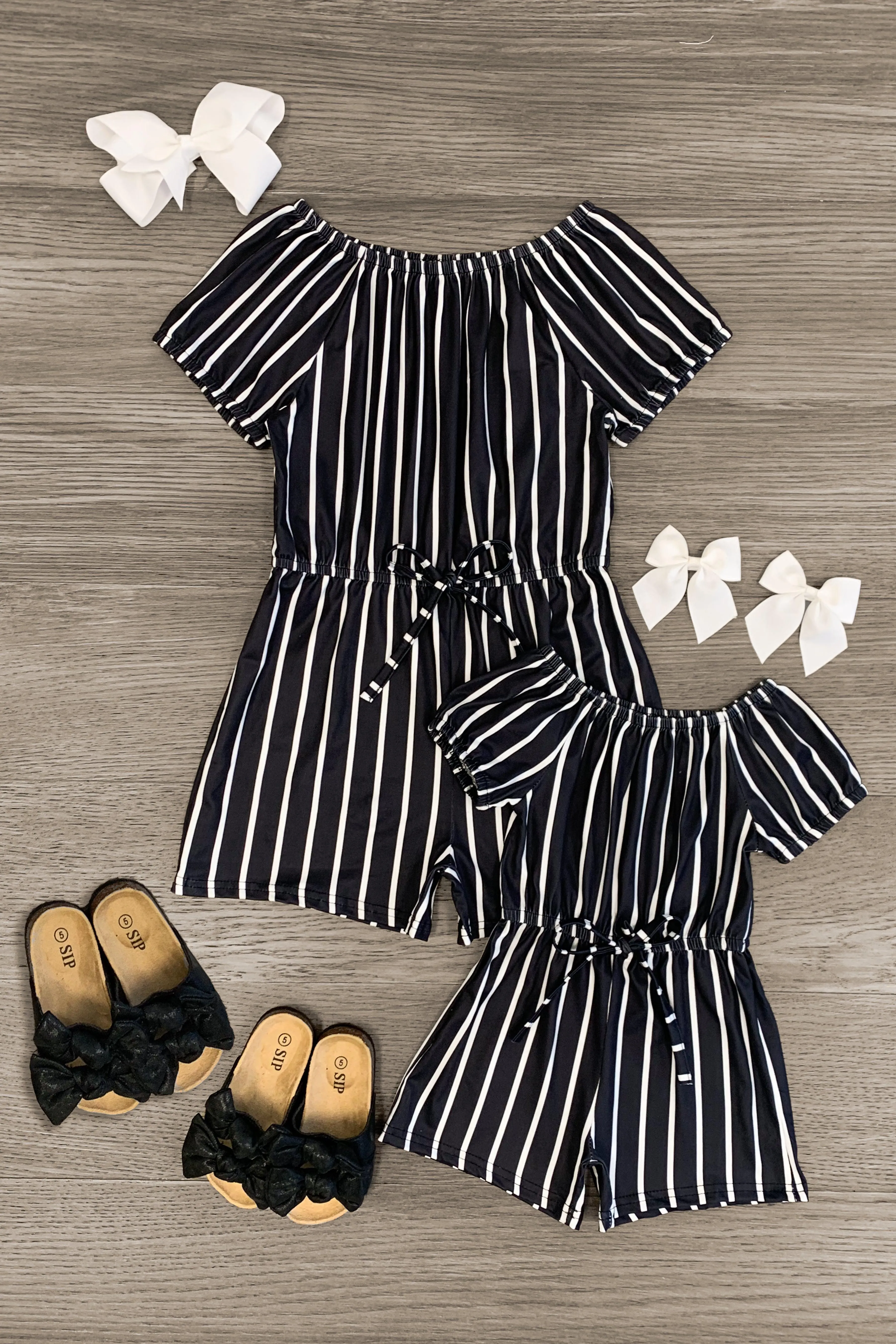 Mom & Me - Black & White Stripe Romper