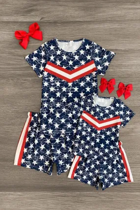 Mom & Me - Distressed American Flag Lounge Short Set