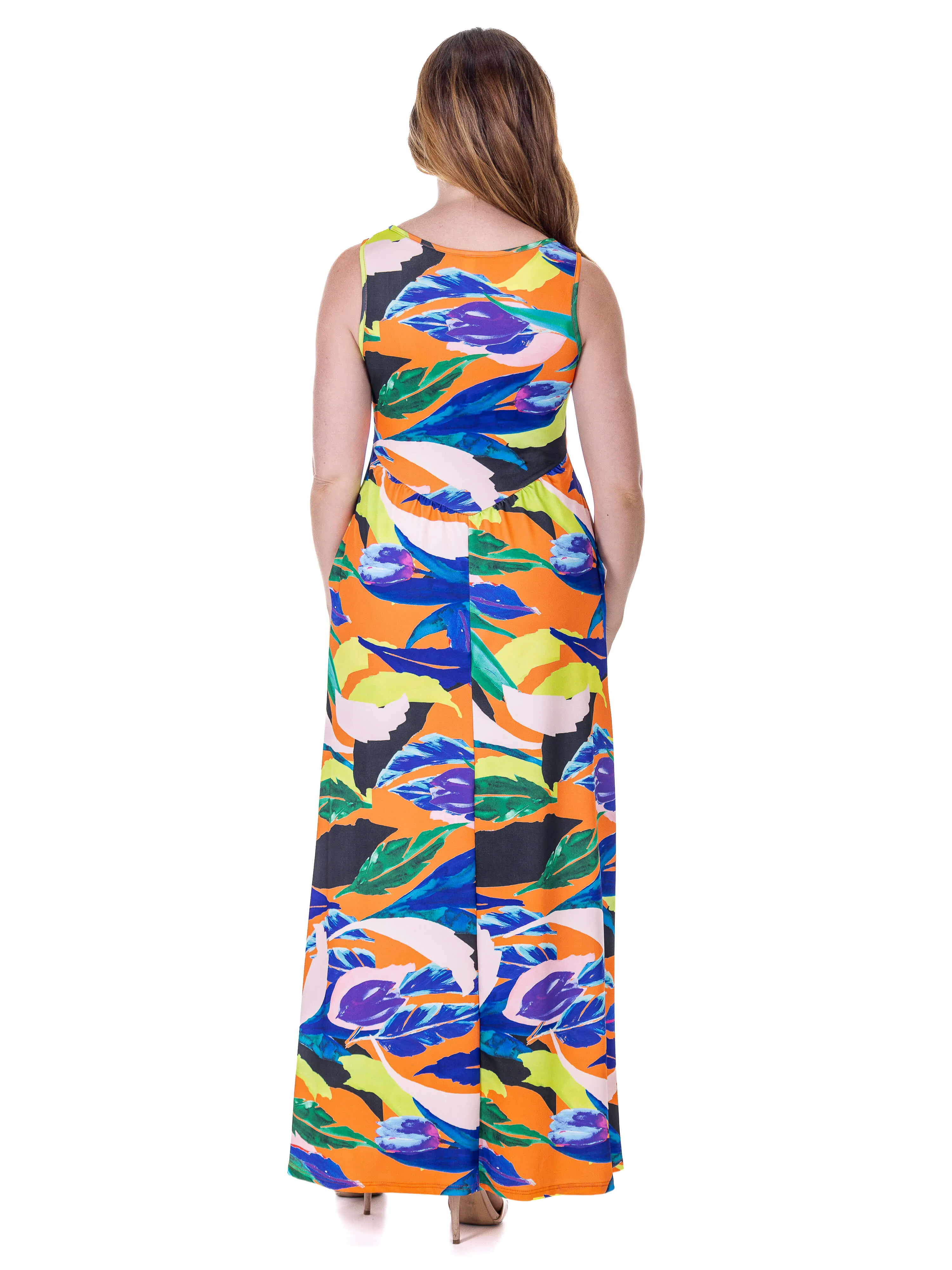 Multicolor Floral Sleeveless V Neck Maxi Dress With Pockets