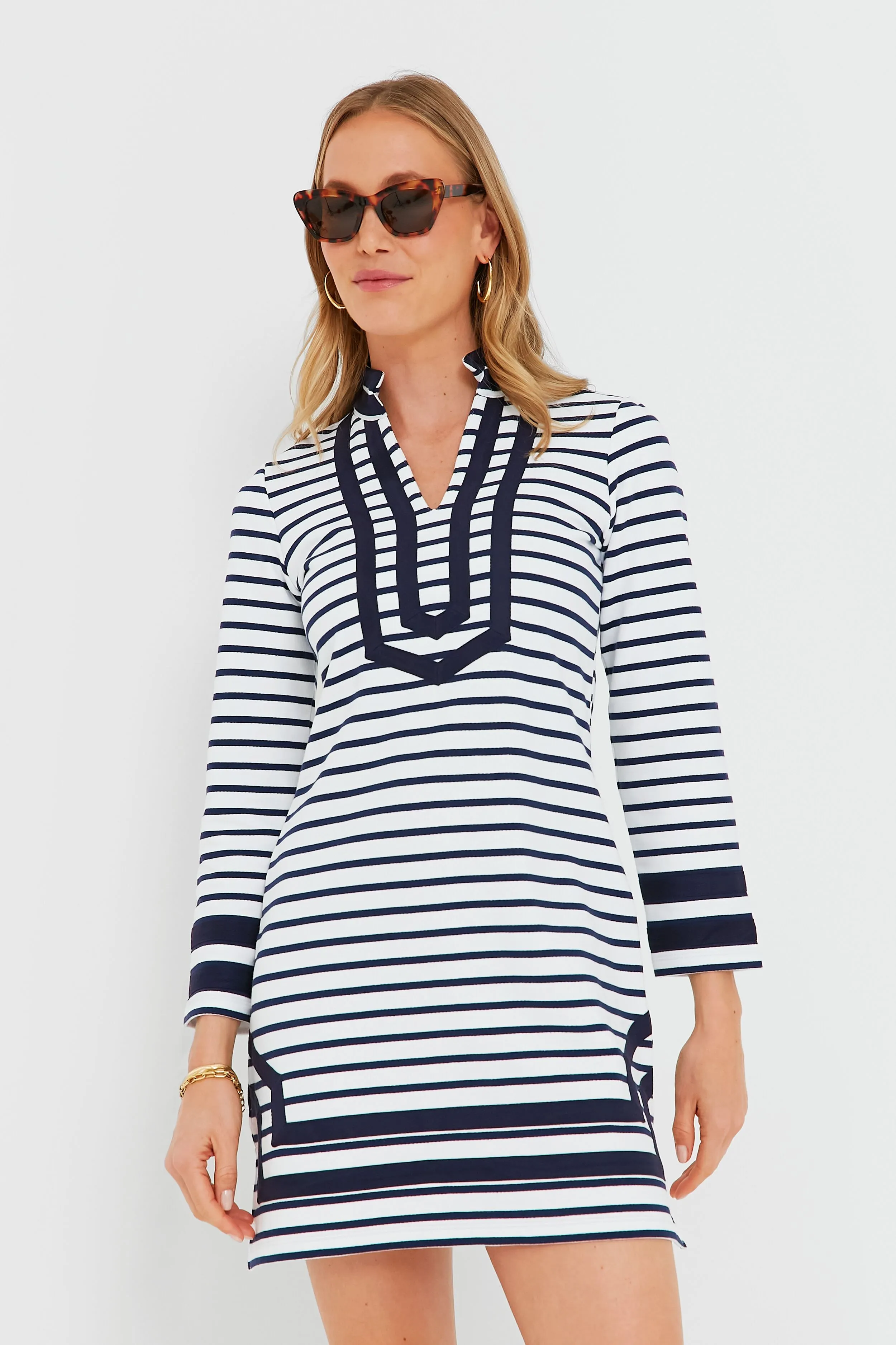 Navy and White Stripe Long Sleeve Knit Tunic