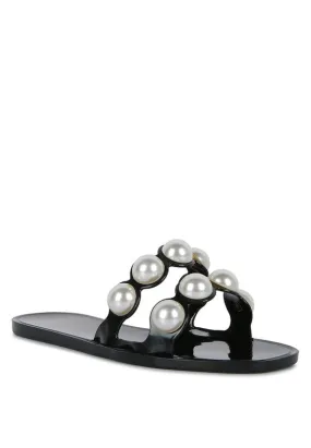 Pearla Faux Pearl Detail Jelly Flats