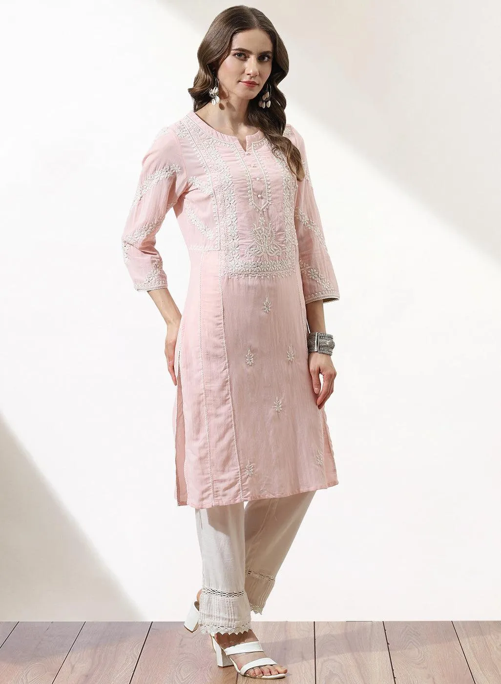 Pink Embroidered Nargis Kurta