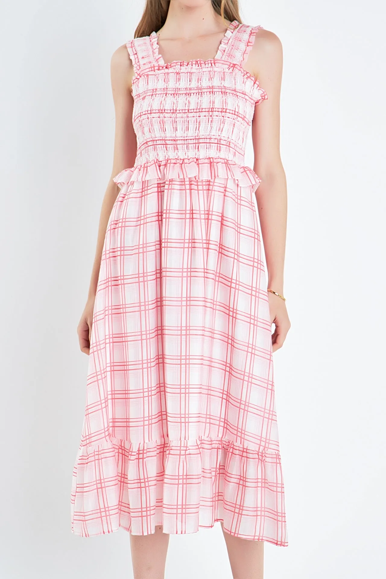 Plaid Ruffled Midi Dress