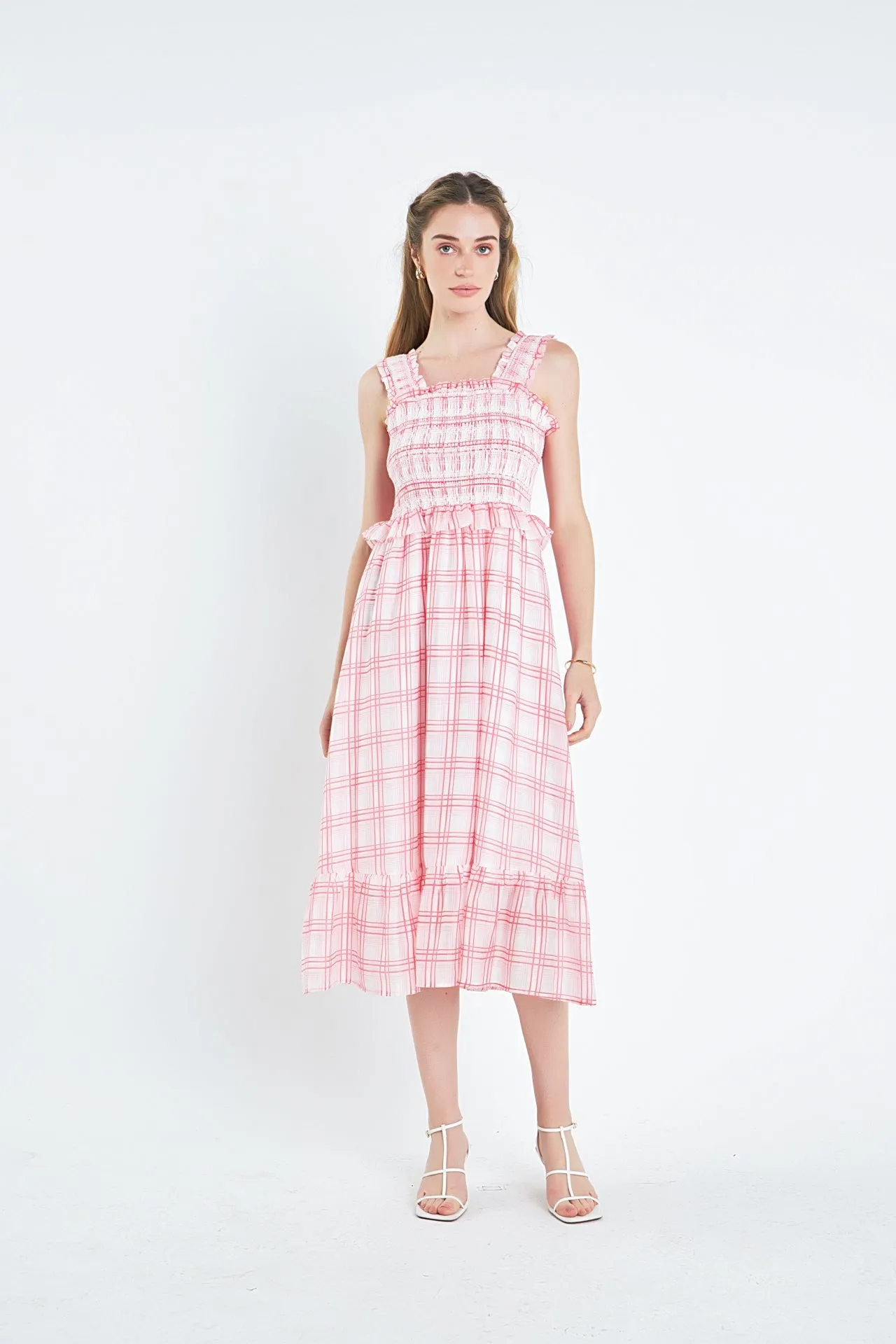 Plaid Ruffled Midi Dress