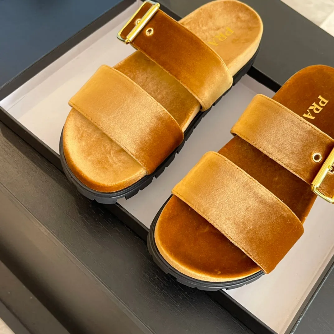 PRA SLIDES SANDALS OCHRE VELVET