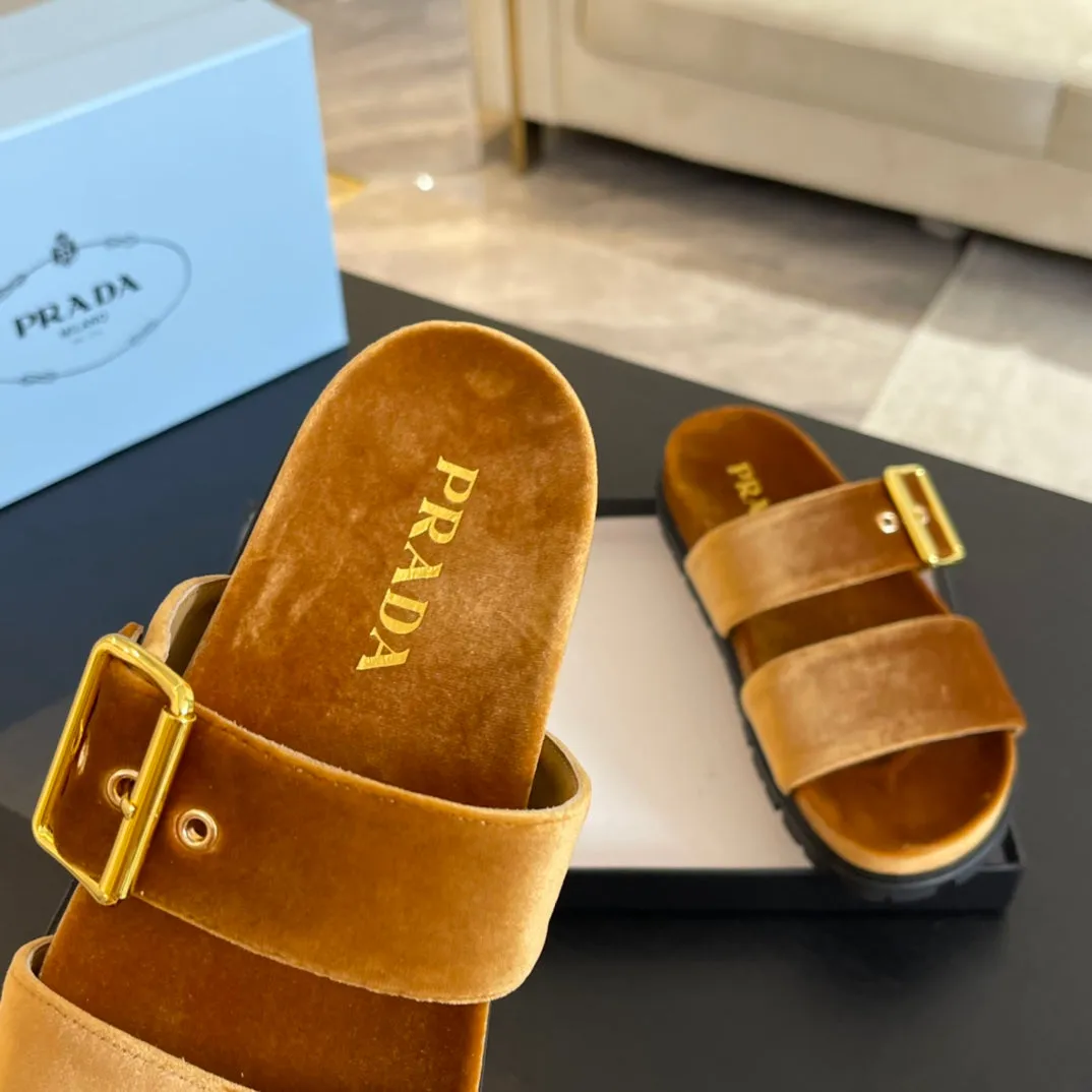 PRA SLIDES SANDALS OCHRE VELVET