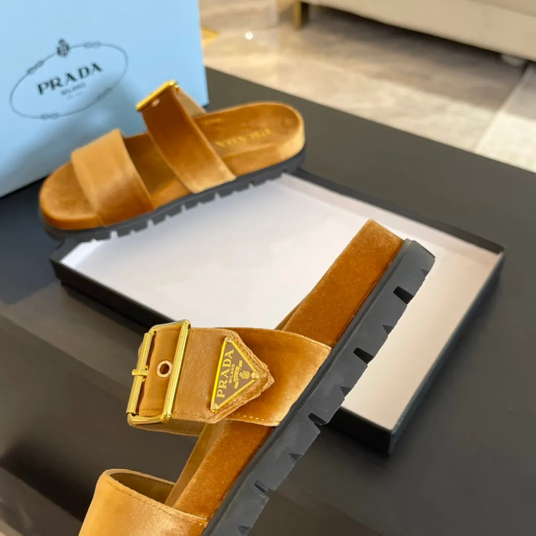 PRA SLIDES SANDALS OCHRE VELVET