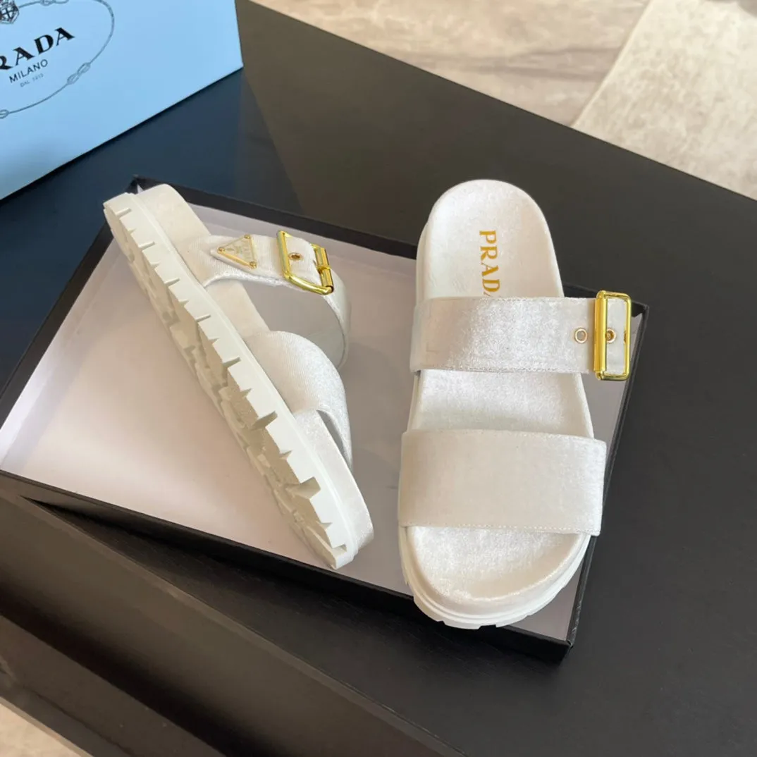 PRA SLIDES SANDALS WHITE VELVET