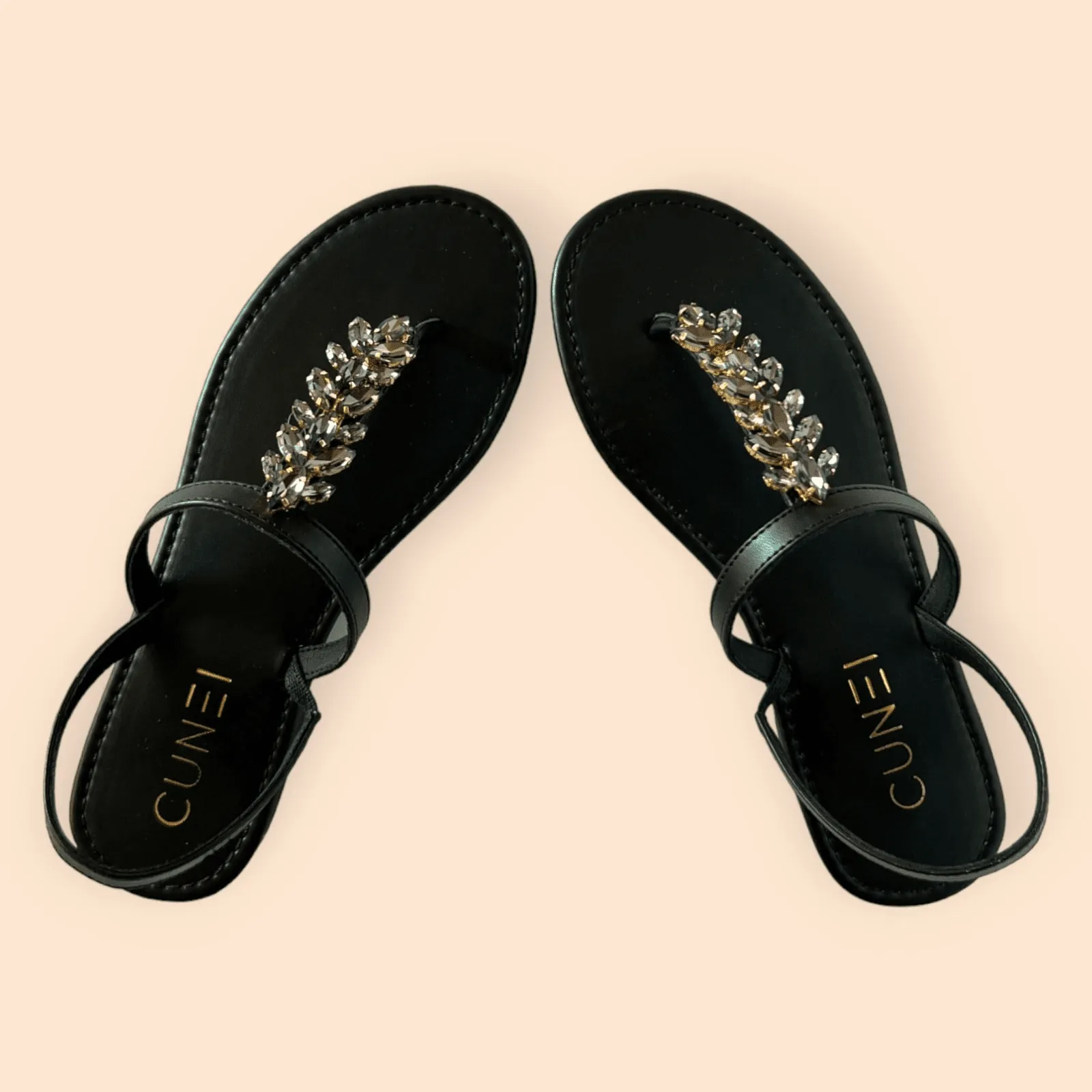 Rare Sparkle Black T-strap Flats