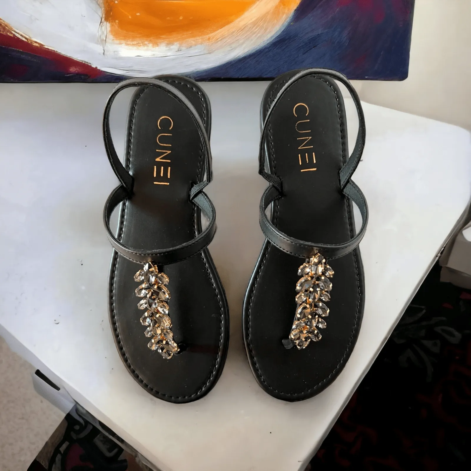 Rare Sparkle Black T-strap Flats