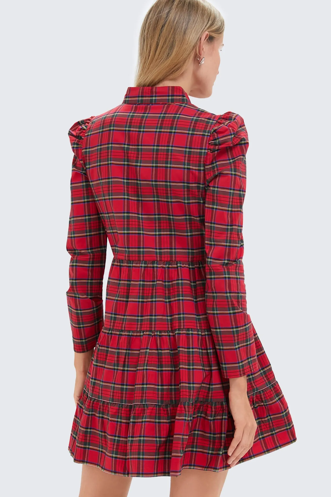 Red Plaid Long Sleeve Tunic Flare Dress