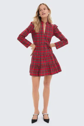 Red Plaid Long Sleeve Tunic Flare Dress