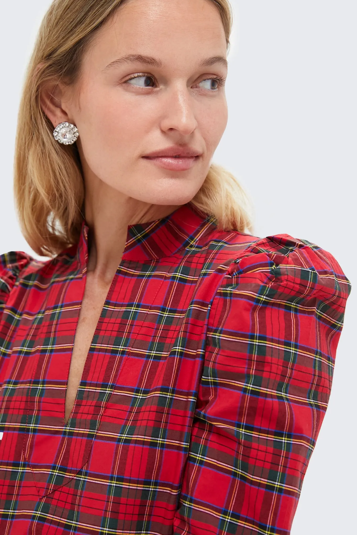 Red Plaid Long Sleeve Tunic Flare Dress