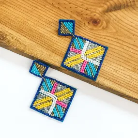 Resort Life Beaded Square Drop Earrings with Irregular Design in Blue