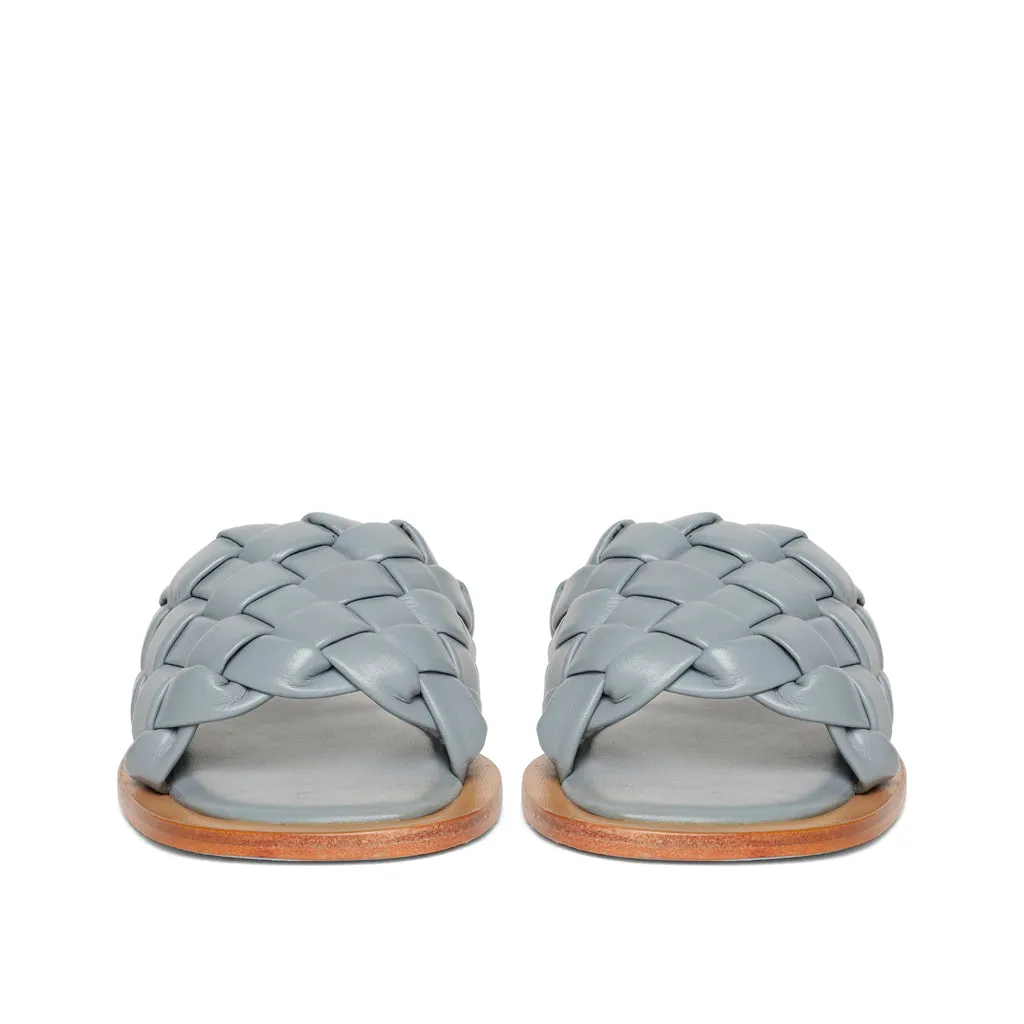 Saint Edetta Blue Woven Leather Sliders