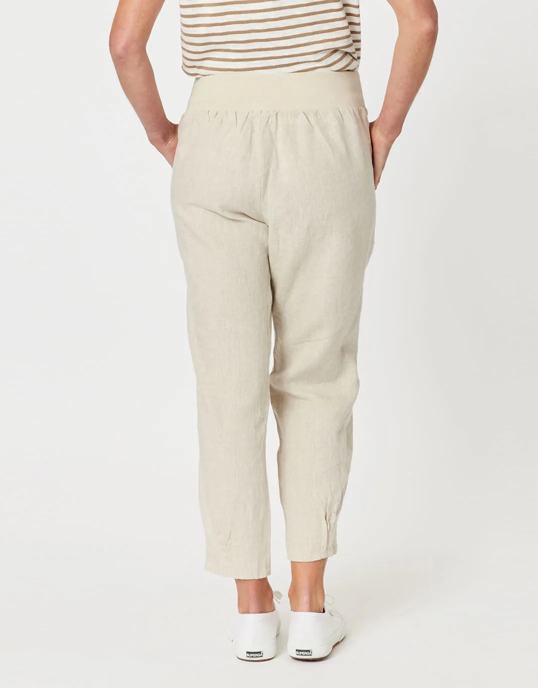 Sarah Rib Waist Linen Pants - Natural