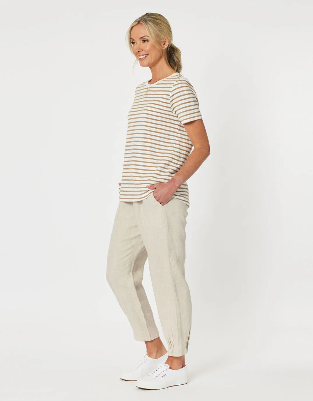 Sarah Rib Waist Linen Pants - Natural