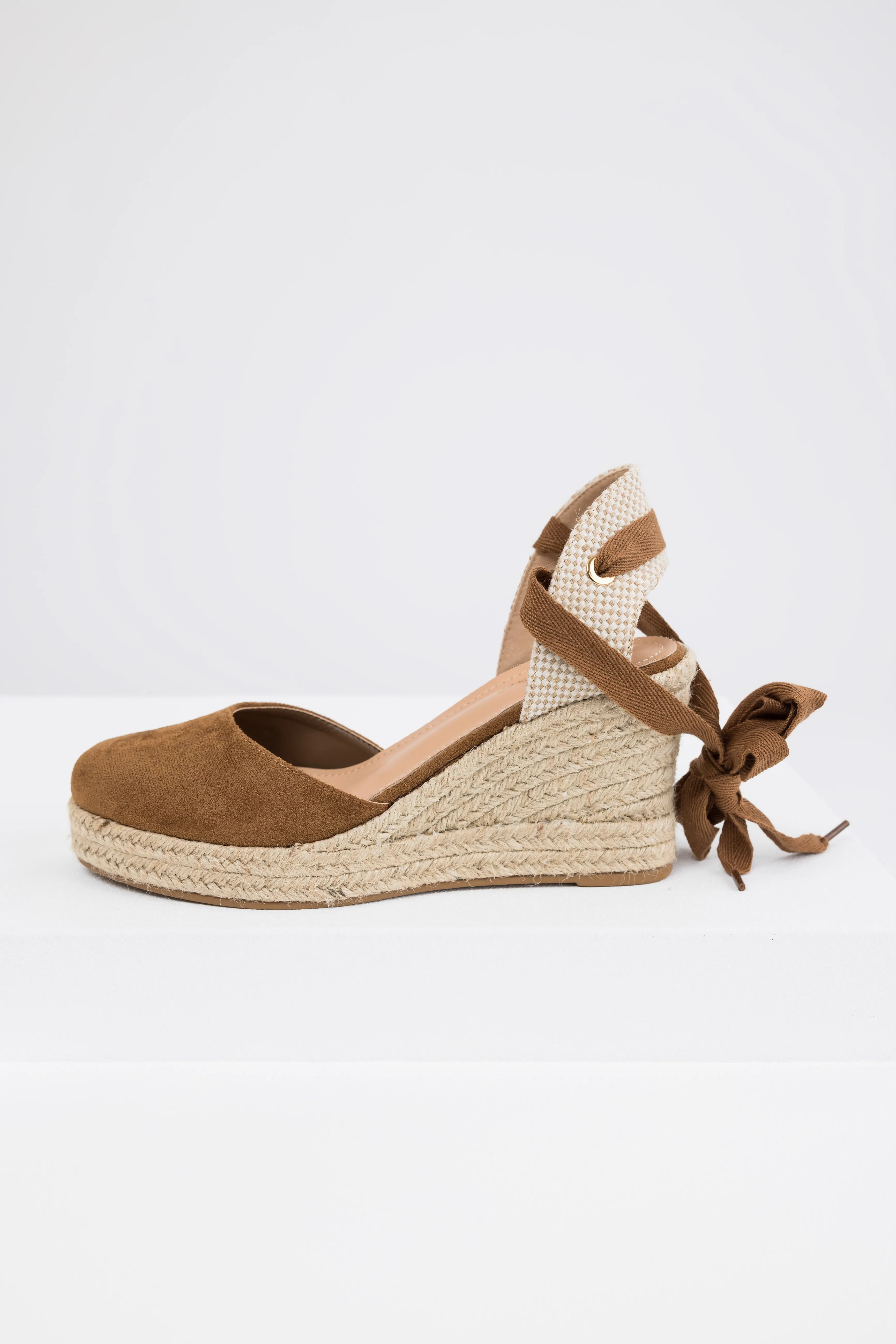 Sepia Suede Closed Toe Espadrille Wedges