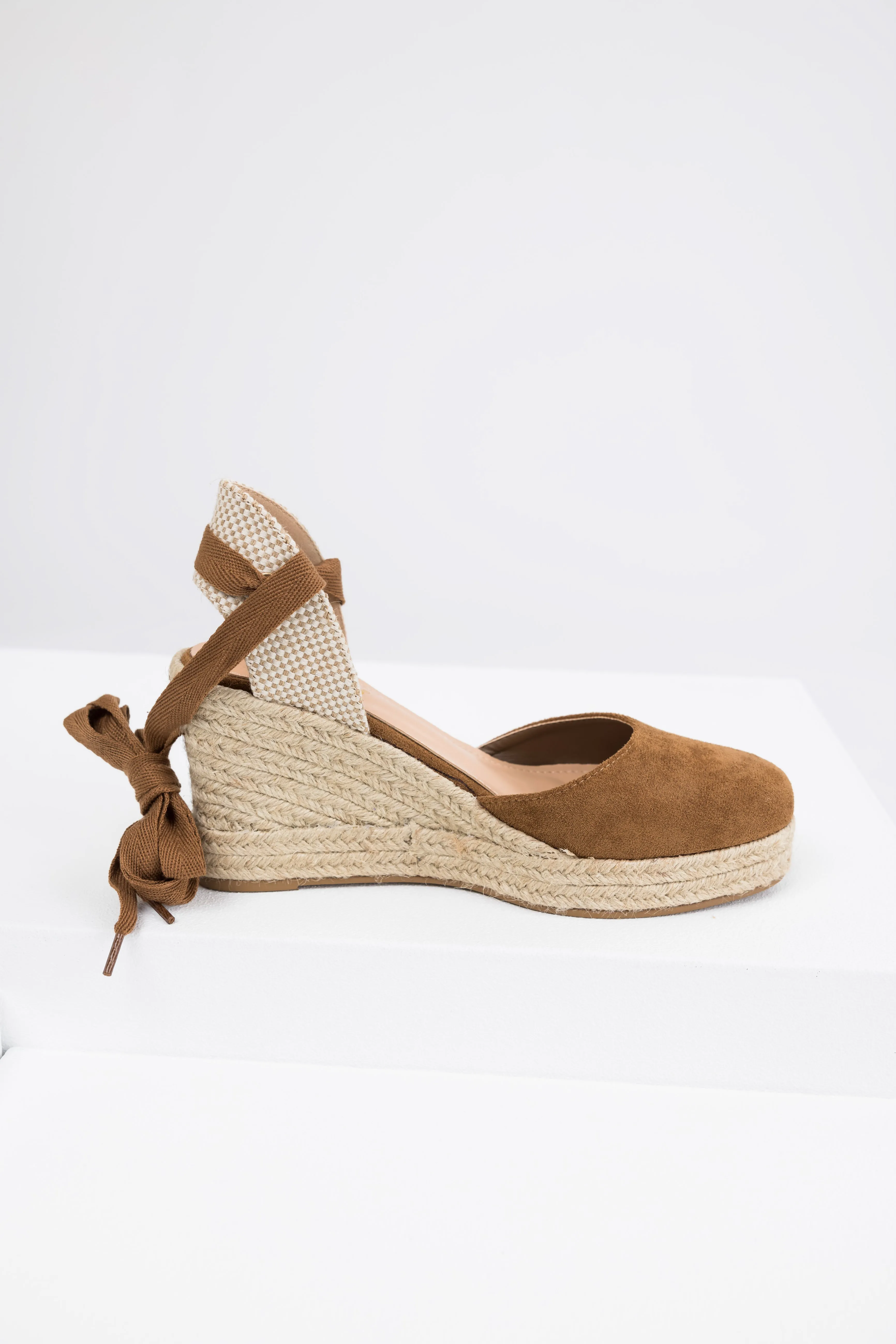 Sepia Suede Closed Toe Espadrille Wedges