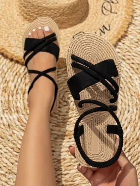 SHEIN Vacation Outdoors Flat Shoes for Women, Multi Strap EVA Open Toe Slingback Sandals