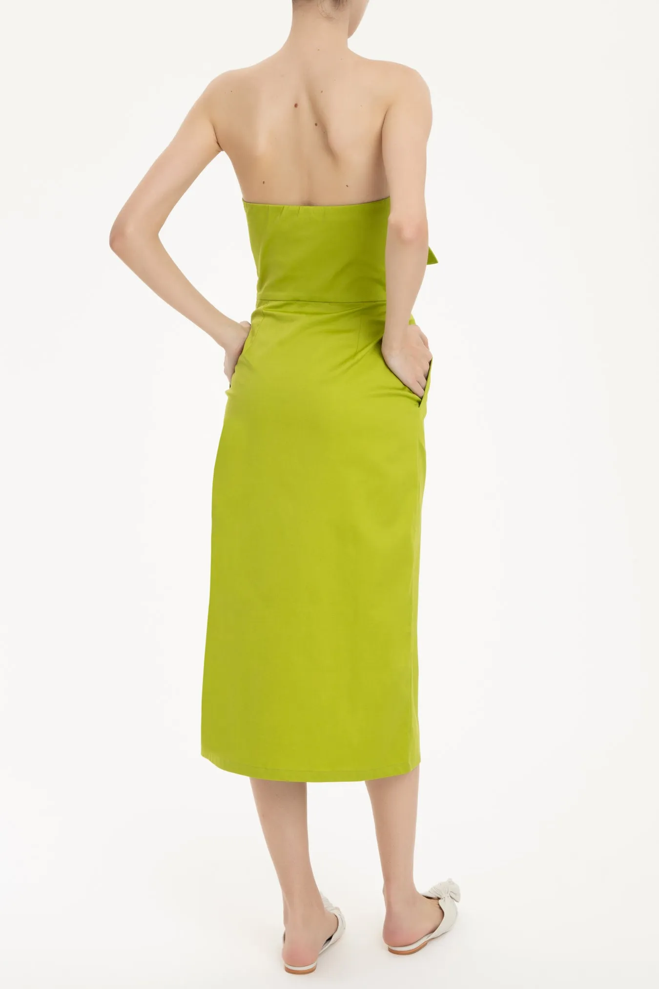 Solid Strapless Midi Dress With Double Knot