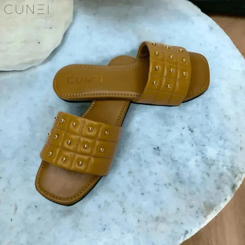 Tan Opulence Buttoned Slides