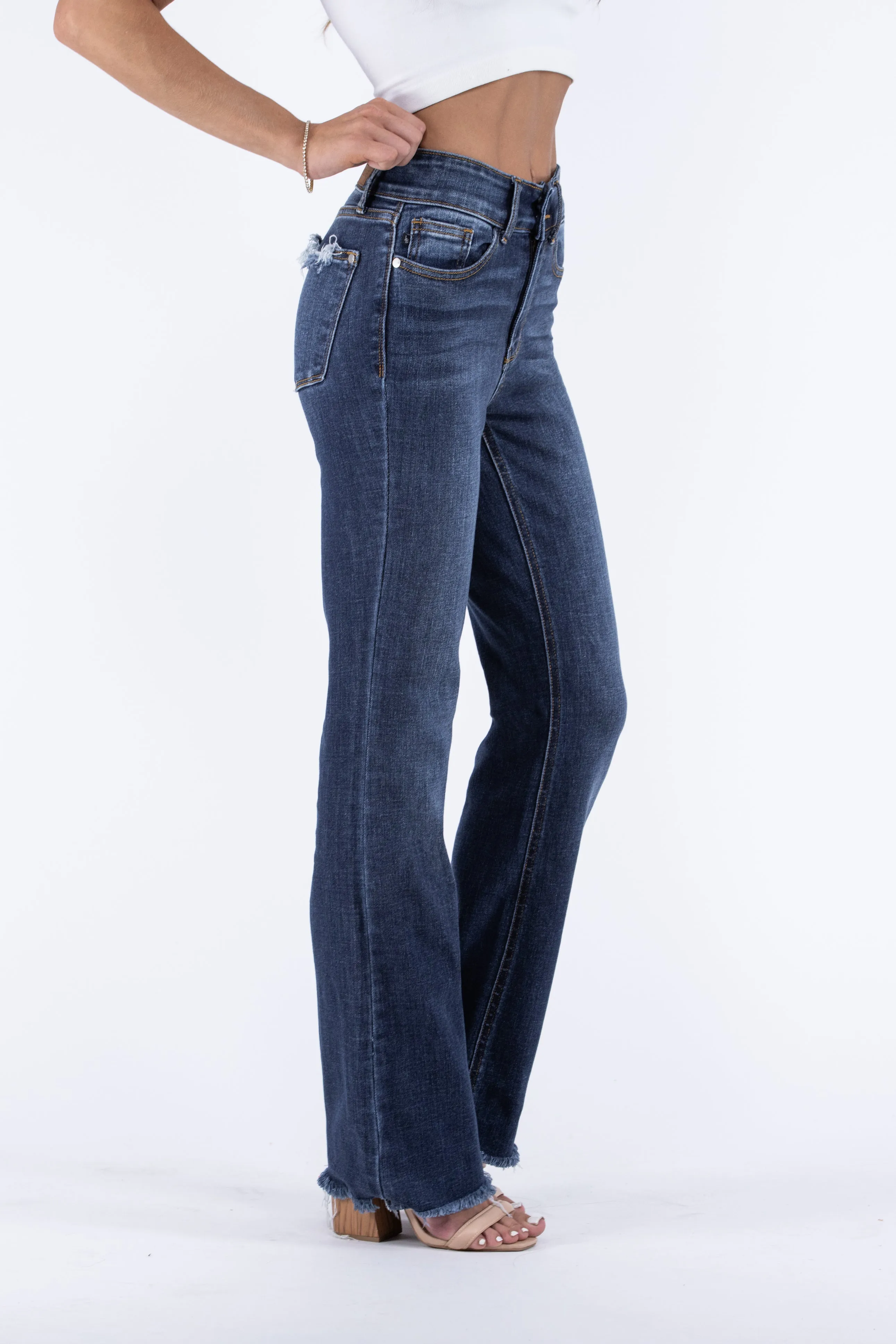 The Carter from Judy Blue: High-Rise Vintage Frayed Hem Bootcut Denim