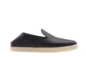 Tods Mens Navy Dark Blue Grained Leather Slip On Sabot Sandal Espadrille Shoe with Folding Back