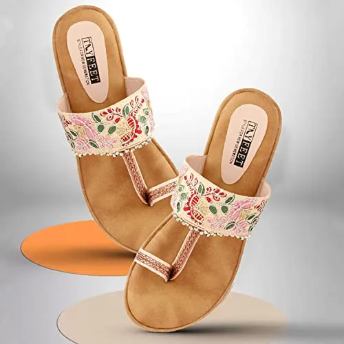 TRY FEET Women Fabric Wedges Beige