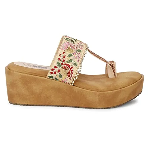 TRY FEET Women Fabric Wedges Beige