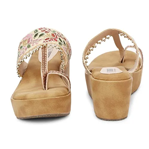 TRY FEET Women Fabric Wedges Beige