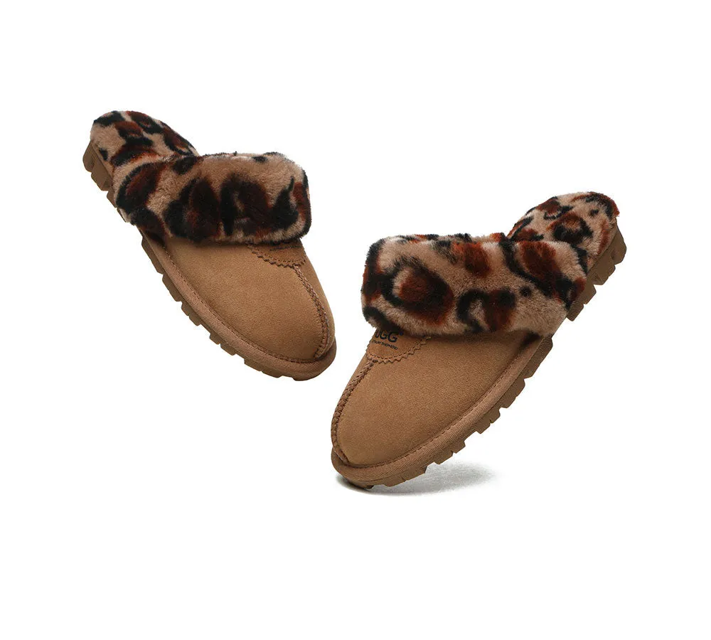 UGG Slippers Double Faced Sheepskin Wool Women Leopard Print House Slippers