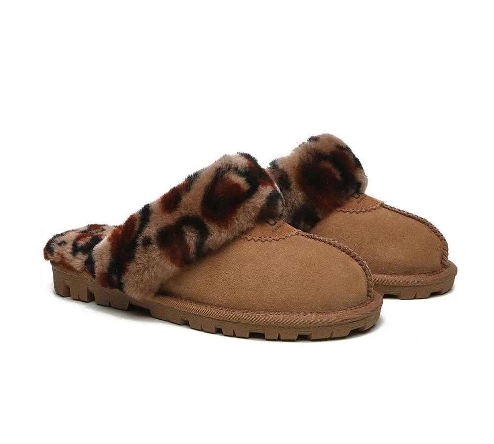 UGG Slippers Double Faced Sheepskin Wool Women Leopard Print House Slippers