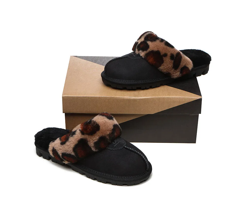 UGG Slippers Double Faced Sheepskin Wool Women Leopard Print House Slippers