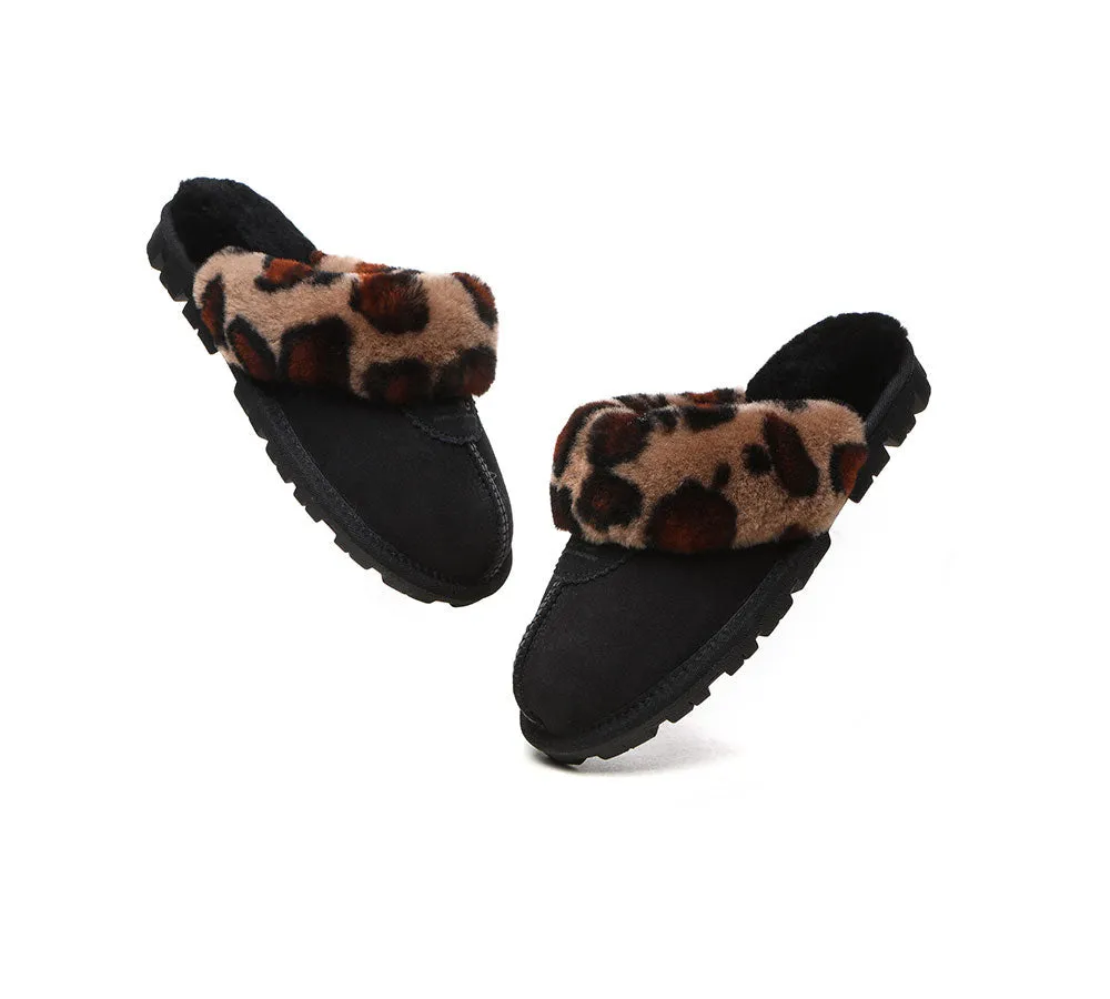 UGG Slippers Double Faced Sheepskin Wool Women Leopard Print House Slippers