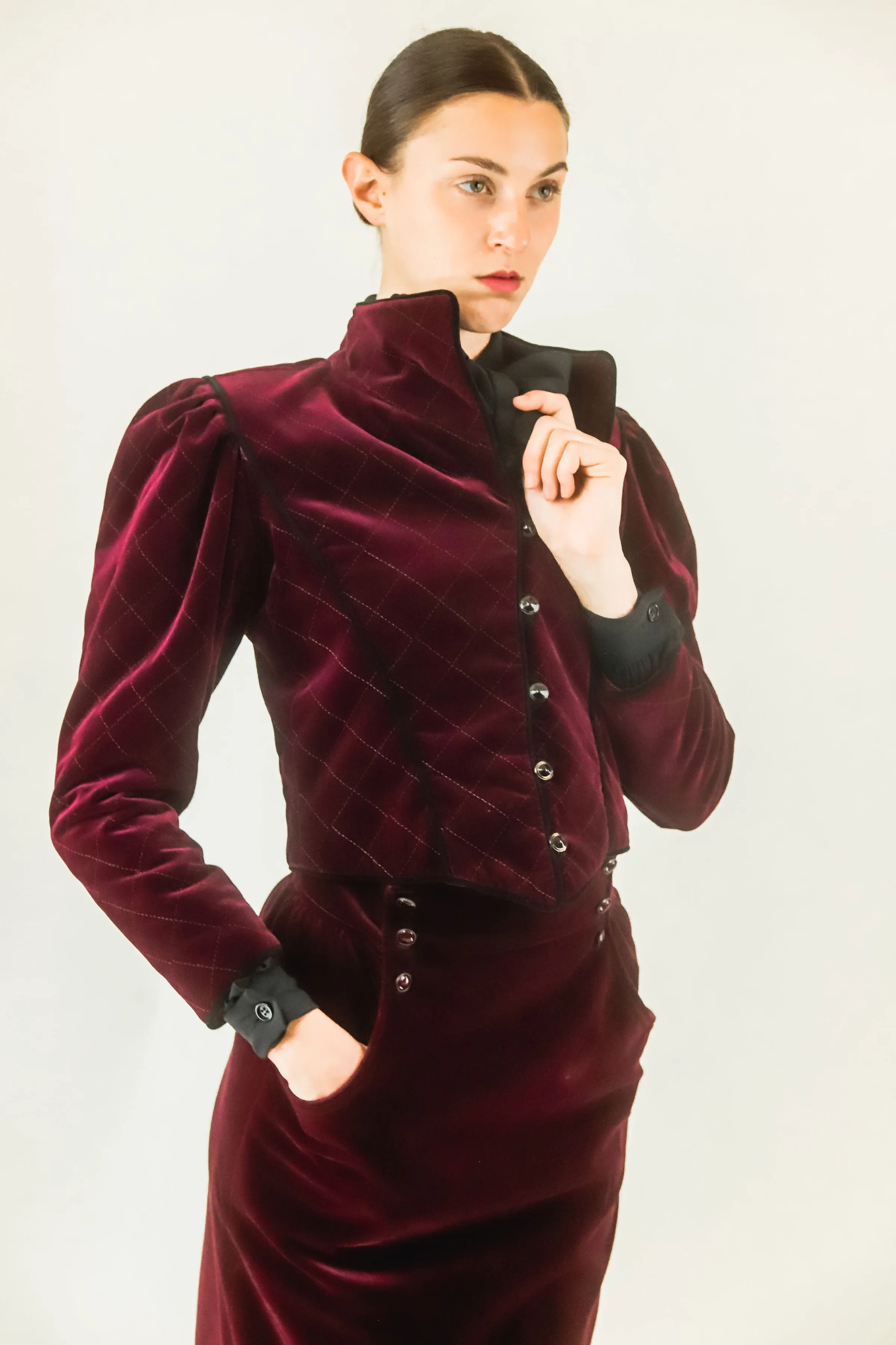 Ungaro Wine Velvet Skirt Suit Set