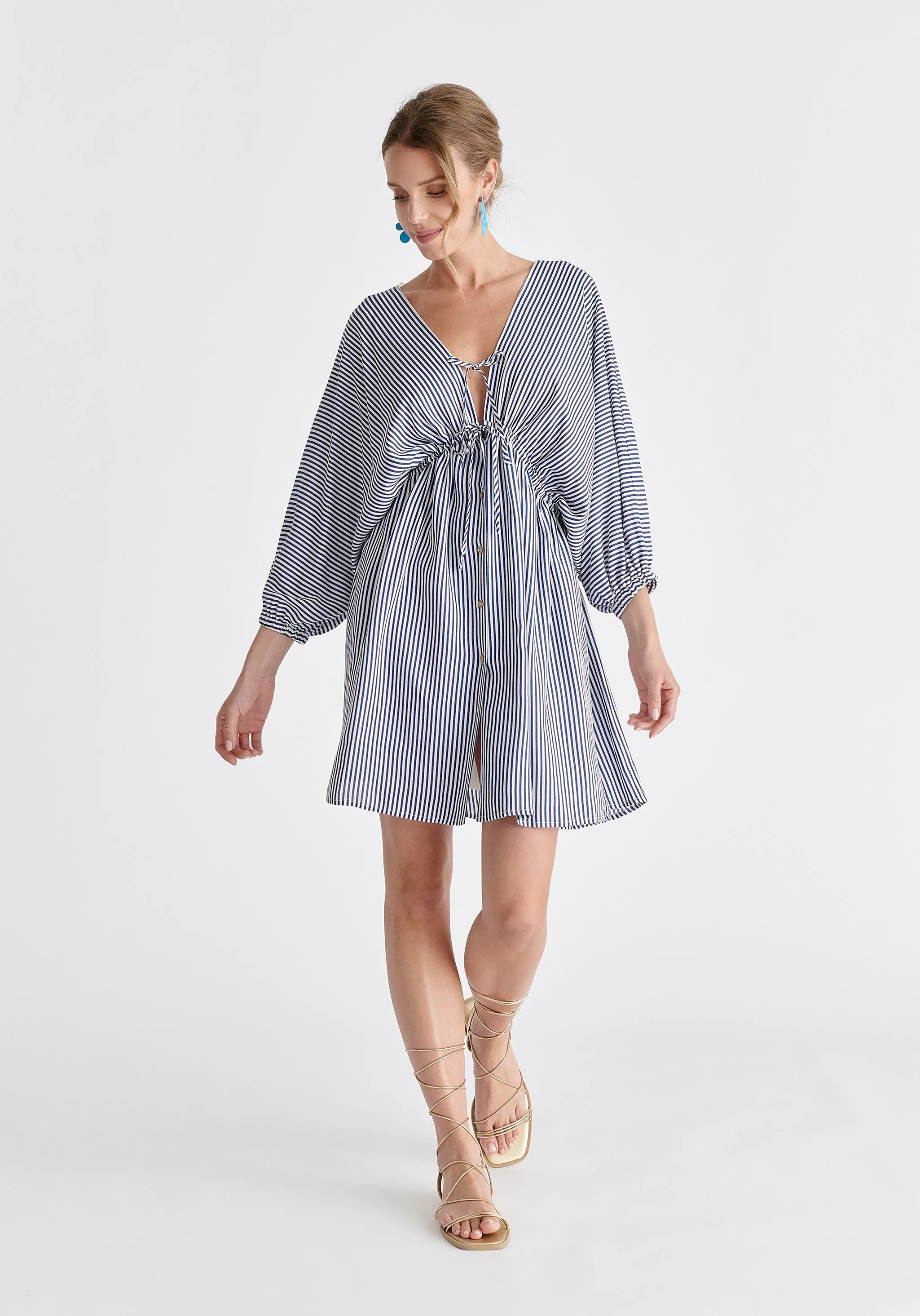 V-Neck Balloon Sleeve Dress