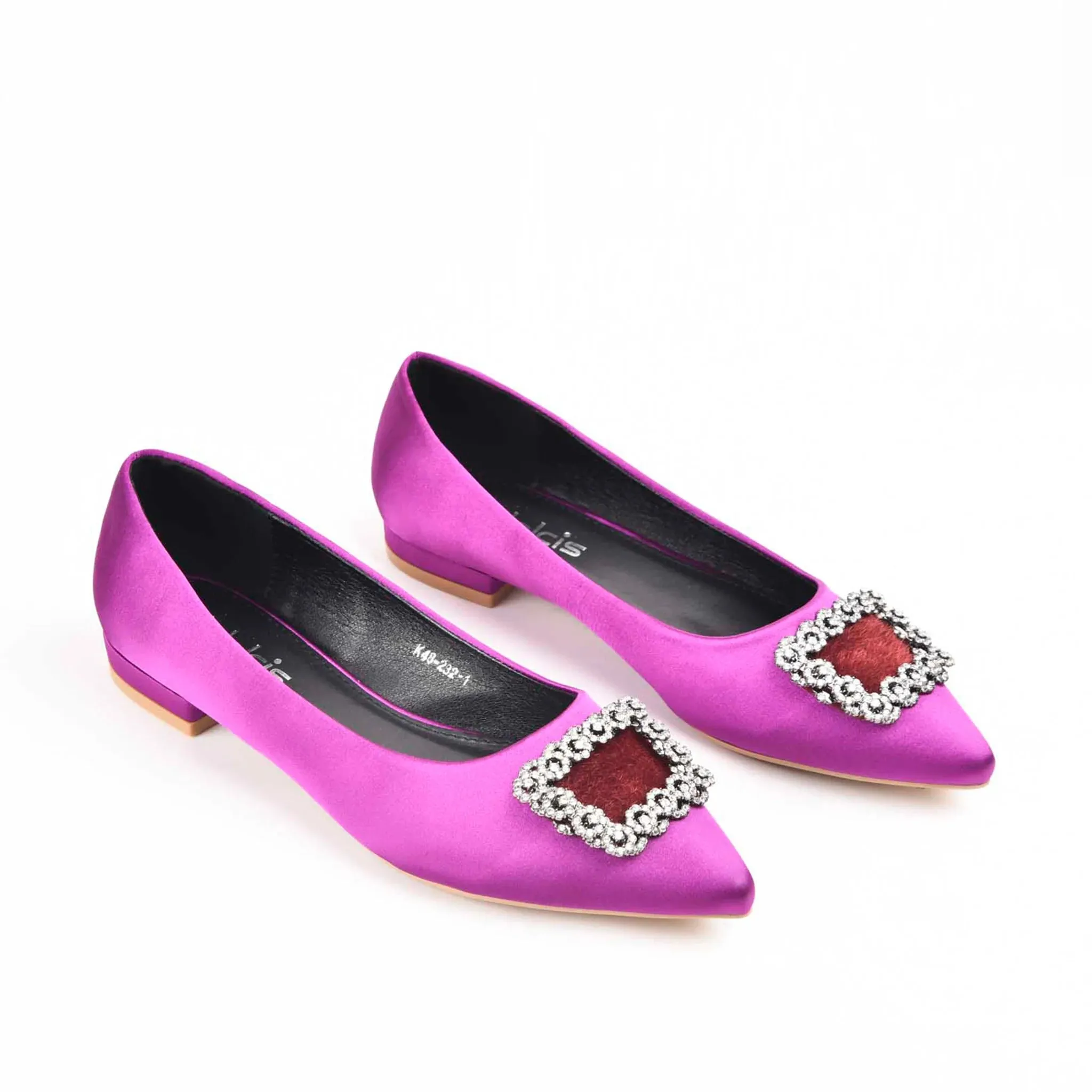 Vibrant Purple Satin Flats with Crystal Embellishment | 469M-J