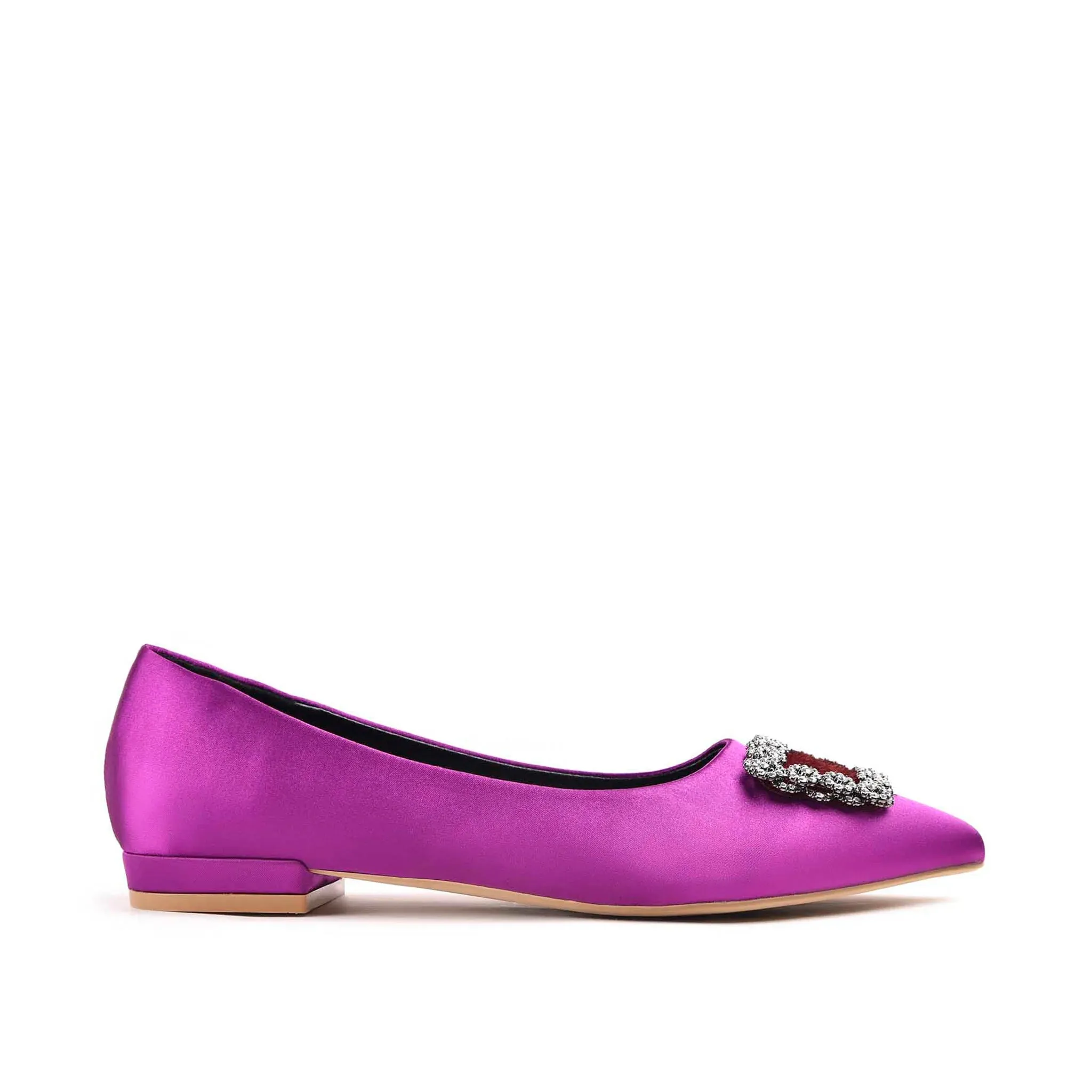 Vibrant Purple Satin Flats with Crystal Embellishment | 469M-J