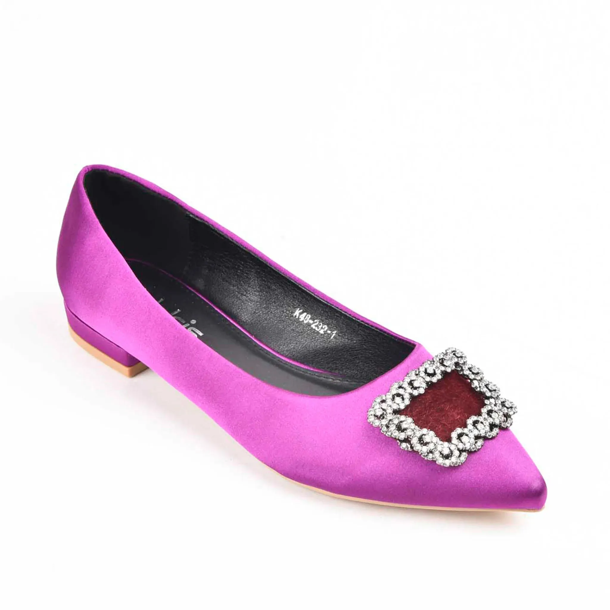 Vibrant Purple Satin Flats with Crystal Embellishment | 469M-J