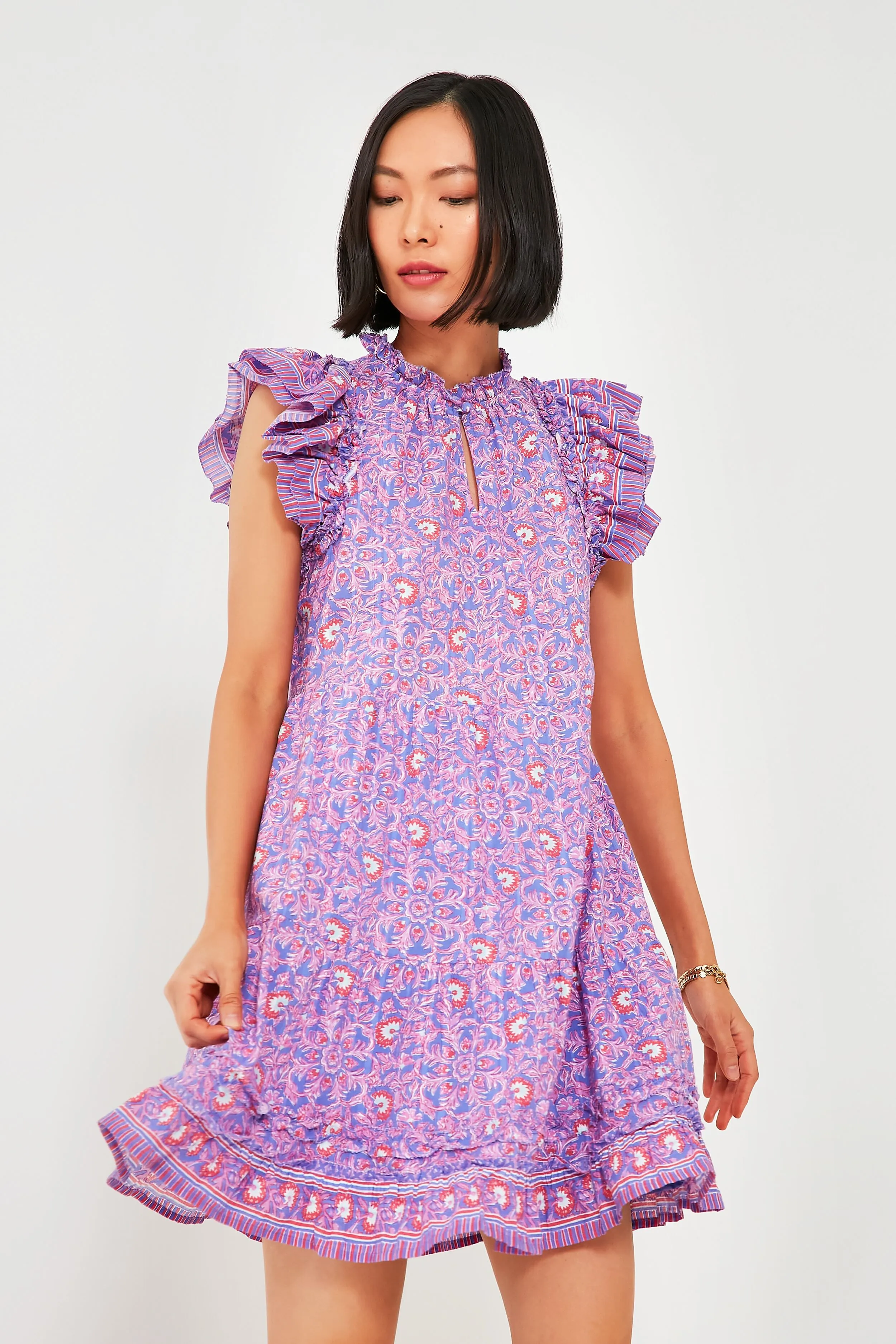 Violet Katama Print Ruffle Dress