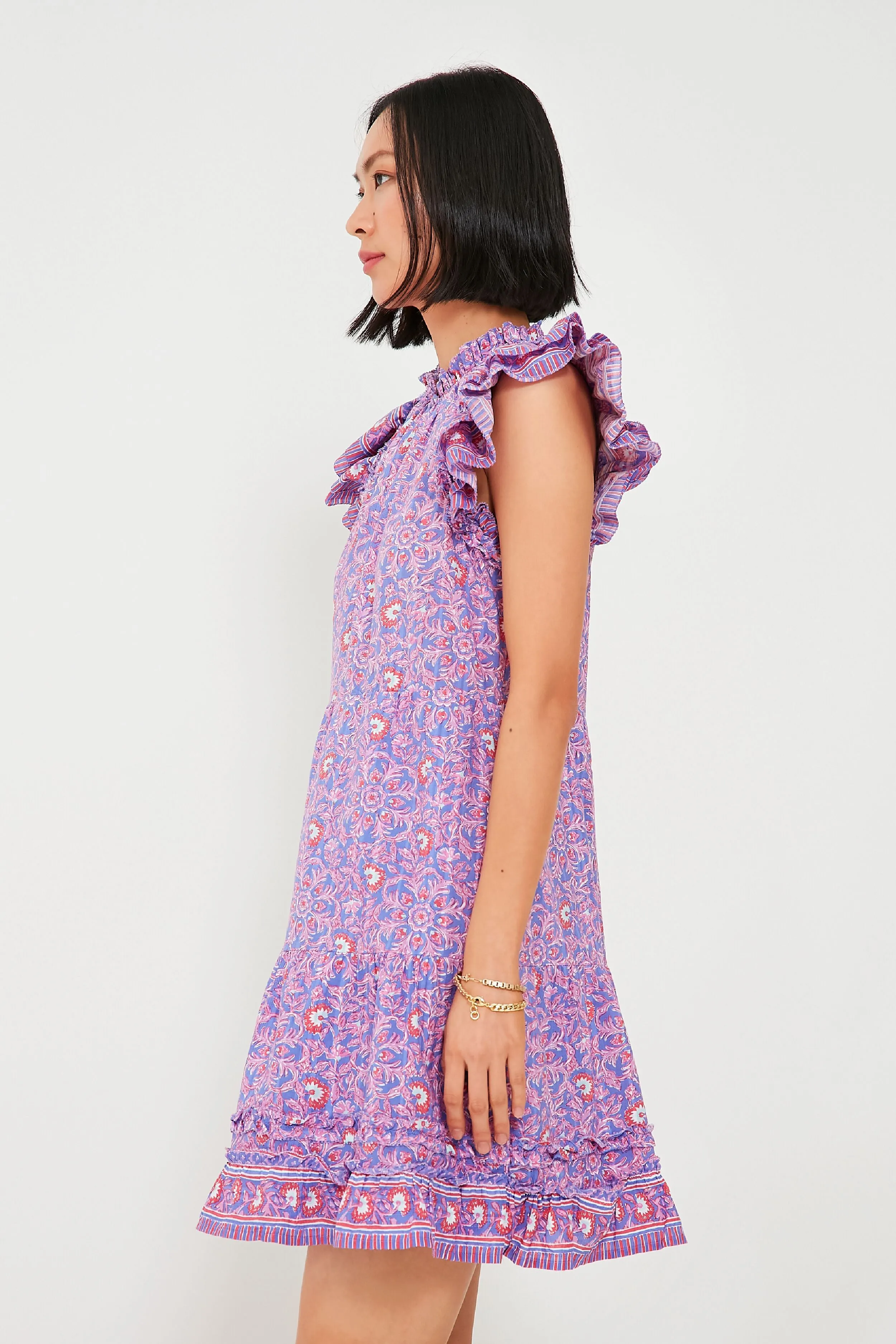 Violet Katama Print Ruffle Dress