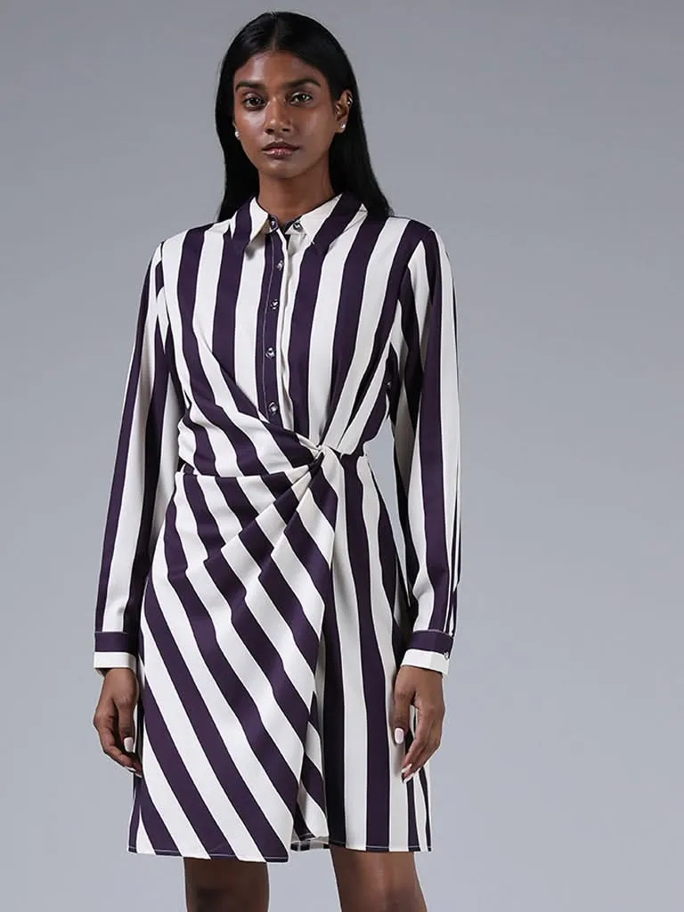 Wardrobe Purple Striped Drape Dress