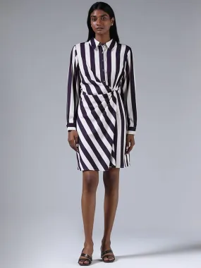 Wardrobe Purple Striped Drape Dress