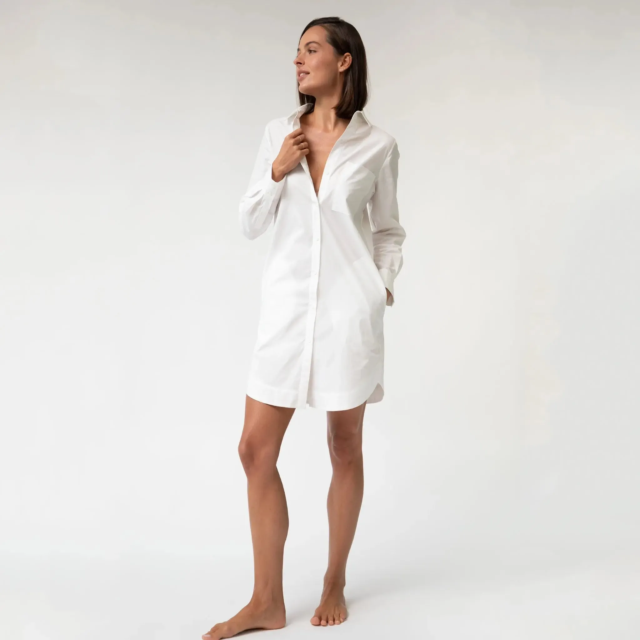 White InStyle Cotton Poplin Shirt Dress