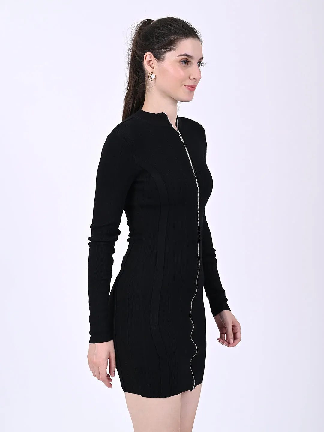 Women Black Long Sleeve Bodycon Dress