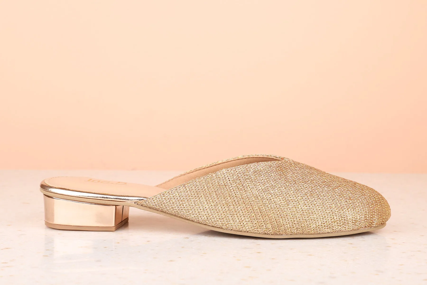 Women Rose Gold Embellished Mules Flats