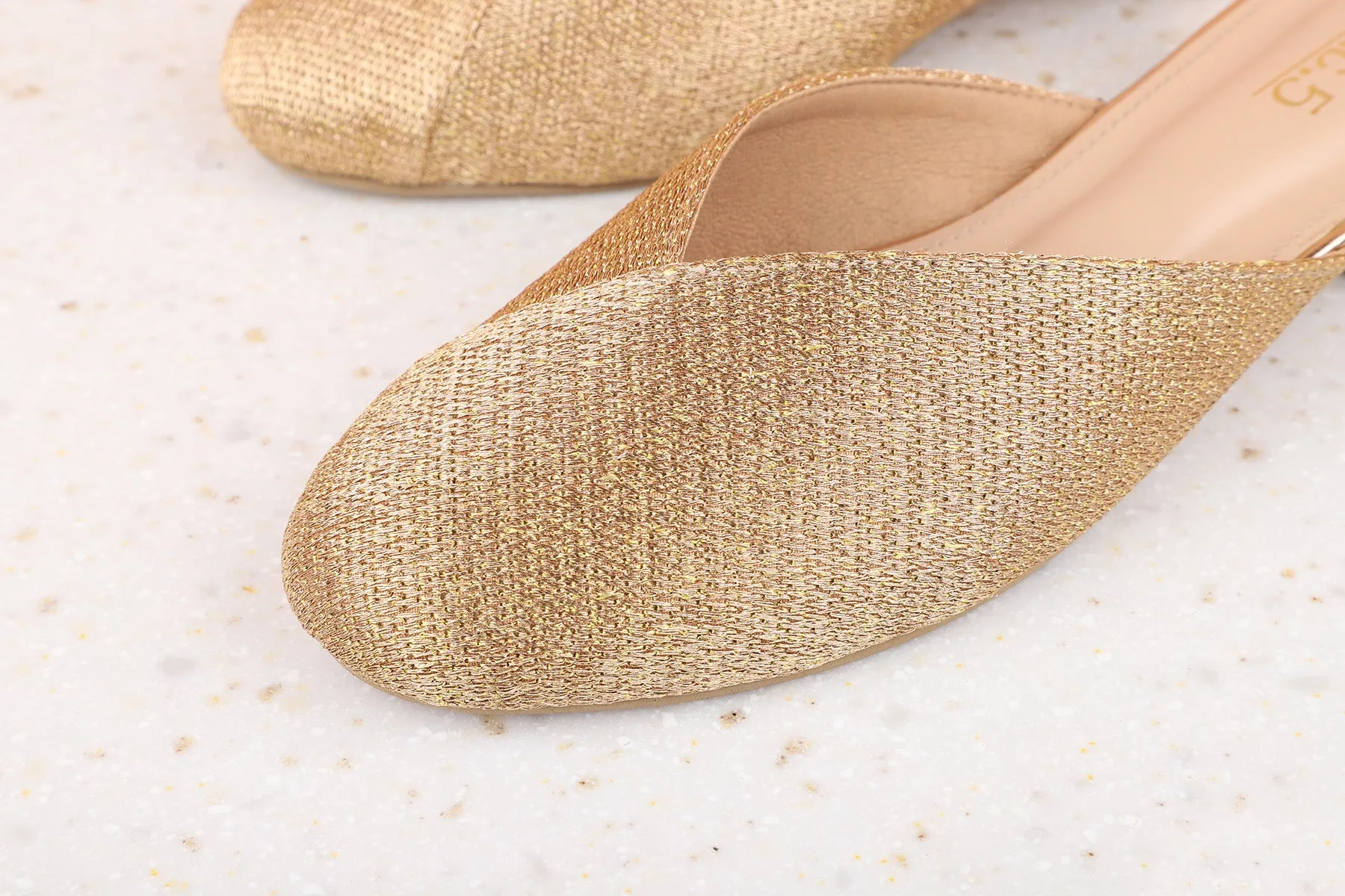 Women Rose Gold Embellished Mules Flats