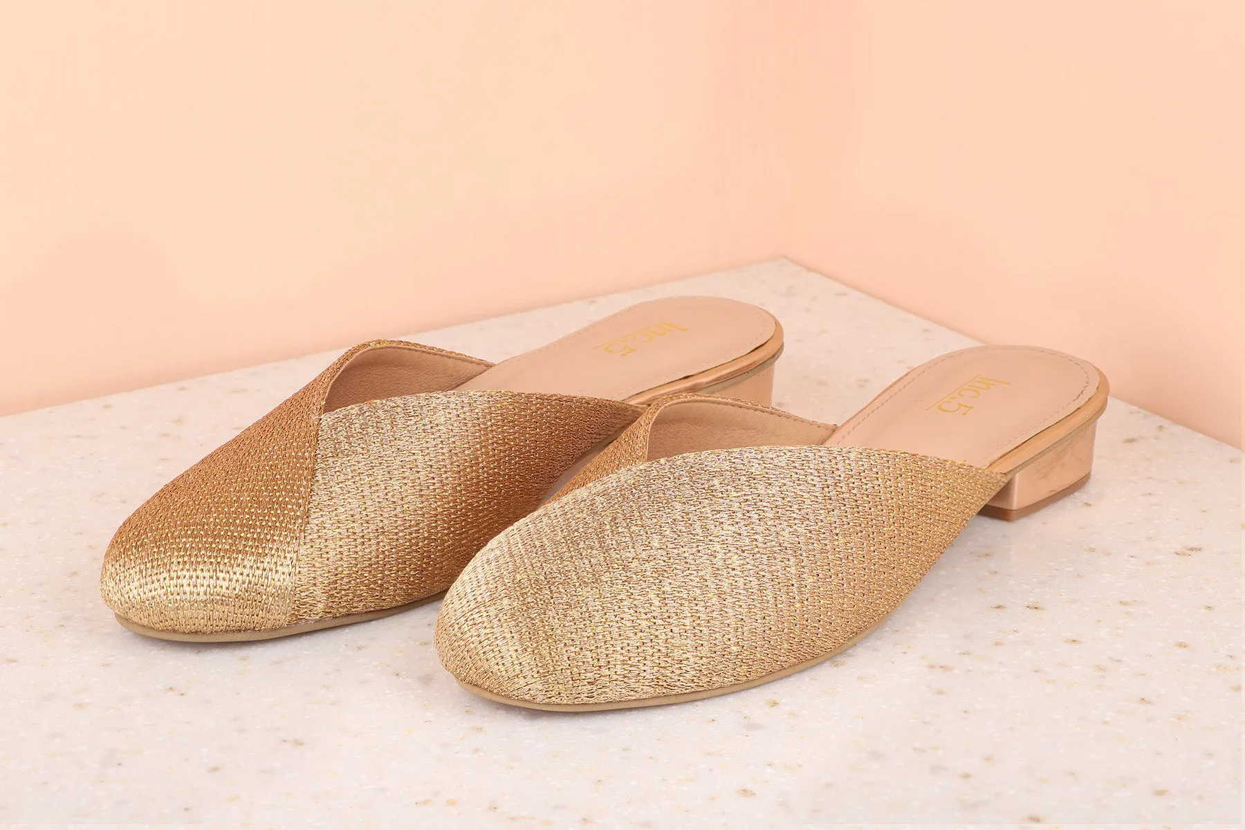 Women Rose Gold Embellished Mules Flats