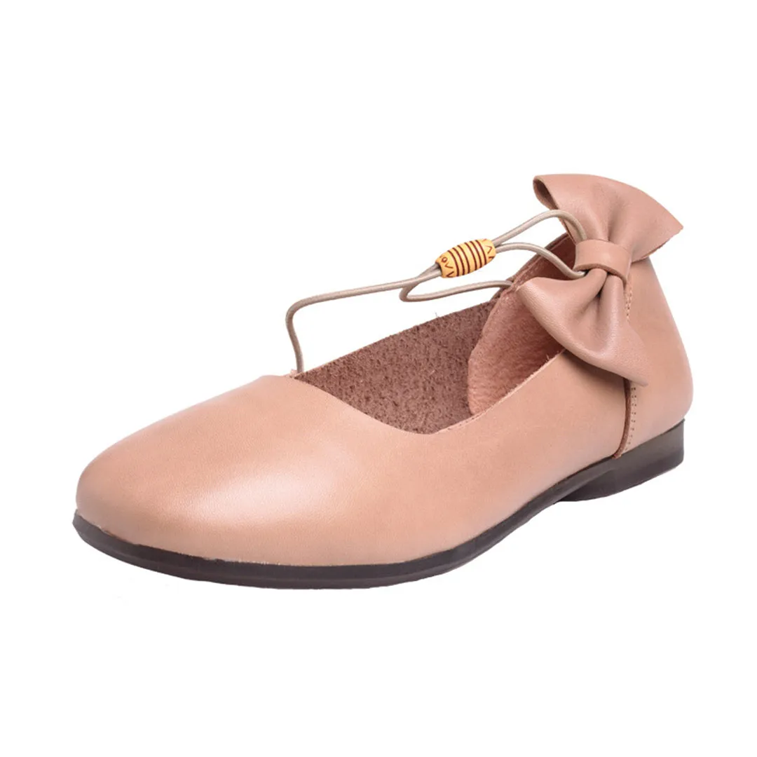 Women Strap Leather Flats With Bowknot